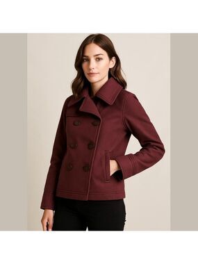 Lululemon Burgundy Double Breasted Moto Peacoat Jacket 8